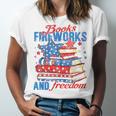 Books Fireworks And Freedom 4th Of July Book Lover Unisex Jersey T-Shirt