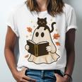 Books Ghost Reading Book Halloween Library Cat Fall Unisex Jersey T-Shirt Books Ghost Reading Book Halloween Library Cat Fall Unisex Jersey T-Shirt