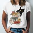 Cat And Books Flowers Reading Club Cat Lover Bookworm Unisex Jersey T-Shirt