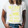 My Cat Guards My Mug And Book Humor Cats Premium Tri-Blend Unisex Jersey T-Shirt