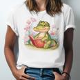 Crocodile Reading Book Watercolor Flowers Kids Unisex Jersey T-Shirt