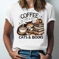 Cute Coffee Cats Books Lover Idea Women Men Kids Unisex Jersey T-Shirt
