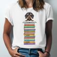 Cute Wiener Dog Dachshund Reading On Pile Of Books Unisex Jersey T-Shirt Cute Wiener Dog Dachshund Reading On Pile Of Books Unisex Jersey T-Shirt