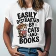 Easily Distracted By Cats And Books Lovers Reading Unisex Jersey T-Shirt