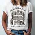 Easily Distracted By Plants Cats & Books Planting Gardening Unisex Jersey T-Shirt