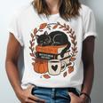 Fall Book Teacher Cat Books Halloween Autumn Librarian Unisex Jersey T-Shirt