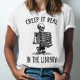 Halloween Skeleton Pun Book Lover Library Joke Unisex Jersey T-Shirt