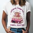 Where Hearts Groovy Meet Stories Coffee Books Valentines Day Unisex Jersey T-Shirt
