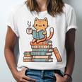 Kawaii Cat Coffee Books Teacher Men Women Girls Kids Unisex Jersey T-Shirt