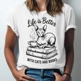 Life Is Better With Cats & Books Sphynx Cat Mom Women Unisex Jersey T-Shirt Life Is Better With Cats & Books Sphynx Cat Mom Women Unisex Jersey T-Shirt