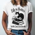 Life Is Better With Cats & Books Tuxedo Cat Mom Women Unisex Jersey T-Shirt Life Is Better With Cats & Books Tuxedo Cat Mom Women Unisex Jersey T-Shirt