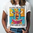 Love Reading And Giraffes Cute Giraffe Reading Book Lovers Unisex Jersey T-Shirt