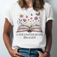 a New Chapter Begins Retired 2025 Floral Book Retirement Unisex Jersey T-Shirt