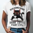 Read Banned Books Drink Coffee Fight Evil Retro Cat Unisex Jersey T-Shirt
