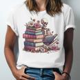 Reading A Book Per Day Keeps Reality Away Skeleton Books Unisex Jersey T-Shirt