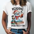 Reading Is Snow Much Fun Christmas Bookworm Snowman Reading Unisex Jersey T-Shirt Reading Is Snow Much Fun Christmas Bookworm Snowman Reading Unisex Jersey T-Shirt