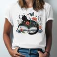 Retro Cute Cat Floral Book Librarian Vintage Floral Cat Book Unisex Jersey T-Shirt