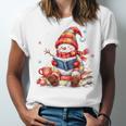 Snowman Reading Books Lovers Christmas Librarian Bookworm Unisex Jersey T-Shirt