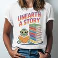 Unearth A Story Cute Turtle Reading Books Librarian Unisex Jersey T-Shirt