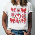 Valentine Teacher Coquette Bow Pencil Heart Book Girl Women Unisex Jersey T-Shirt