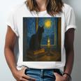 Van Gogh Starry Night Art Cat And Book Lovers Unisex Jersey T-Shirt