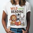 Wild About Reading Zoo Animals For Bookworm Book Reader Unisex Jersey T-Shirt Wild About Reading Zoo Animals For Bookworm Book Reader Unisex Jersey T-Shirt