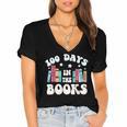 100 Days In The Books School Reading Celebration Women's Jersey Short Sleeve Deep V-Neck Tshirt