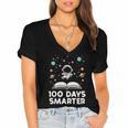 100 Days Smarter Astronaut Book 100th Day Girls Kids Women Women's Jersey Short Sleeve Deep V-Neck Tshirt