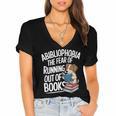 Abibliophobia Dog Book Lover Library Women's Jersey Short Sleeve Deep V-Neck Tshirt