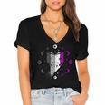 Ace Pride Book With Stars Moons And Magic Hand Women's Jersey Short Sleeve Deep V-Neck Tshirt