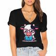 Adorable Book Lover Cow With Reading Glasses Cute Women's Jersey Short Sleeve Deep V-Neck Tshirt Adorable Book Lover Cow With Reading Glasses Cute Women's Jersey Short Sleeve Deep V-Neck Tshirt