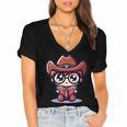 Adorable Book Lover Cowboy With Reading Glasses Cute Women's Jersey Short Sleeve Deep V-Neck Tshirt
