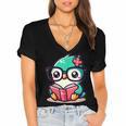 Adorable Book Lover Humming Bird With Reading Glasses Cute Women's Jersey Short Sleeve Deep V-Neck Tshirt