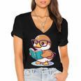 Adorable Book Lover Mallard Duck With Reading Glasses Cute Women's Jersey Short Sleeve Deep V-Neck Tshirt