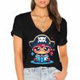 Adorable Book Lover Pirate With Reading Glasses Cute Women's Jersey Short Sleeve Deep V-Neck Tshirt