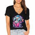 Adorable Book Lover Robot With Reading Glasses Cute Women's Jersey Short Sleeve Deep V-Neck Tshirt Adorable Book Lover Robot With Reading Glasses Cute Women's Jersey Short Sleeve Deep V-Neck Tshirt