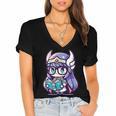 Adorable Book Lover Valkyrie With Reading Glasses Cute Women's Jersey Short Sleeve Deep V-Neck Tshirt