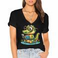 Alligator Reading a Book Animal Women's Jersey Short Sleeve Deep V-Neck Tshirt