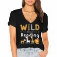 Animal Print Read A Book Character Kids Wild About Reading Women's Jersey Short Sleeve Deep V-Neck Tshirt