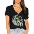 Astronaut Reading Book To Alien Moon Space Women Kids Men Women's Jersey Short Sleeve Deep V-Neck Tshirt Astronaut Reading Book To Alien Moon Space Women Kids Men Women's Jersey Short Sleeve Deep V-Neck Tshirt