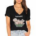 Awkward Turtle Upside Down Witty Comical Introvert Women's Jersey Short Sleeve Deep V-Neck Tshirt