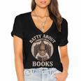 Batty About Books Reading Book Lover Men Women Distressed Women's Jersey Short Sleeve Deep V-Neck Tshirt