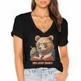 Bear Reading Book Glasses Library Zoo Teacher School Animal Women's Jersey Short Sleeve Deep V-Neck Tshirt