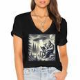 Bigfoot With Alien Reading A Book Bigfoot And UFO Women's Jersey Short Sleeve Deep V-Neck Tshirt