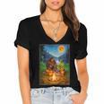 Bigfoot And Alien Reading Books Campfire Halloween Women's Jersey Short Sleeve Deep V-Neck Tshirt Bigfoot And Alien Reading Books Campfire Halloween Women's Jersey Short Sleeve Deep V-Neck Tshirt