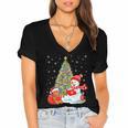 Book Christmas Tree Bookworm Gingerbread Man Snowman Reading Women's Jersey Short Sleeve Deep V-Neck Tshirt