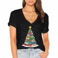 Book Christmas Tree Xmas Lights Book Lover Teacher Librarian Women's Jersey Short Sleeve Deep V-Neck Tshirt
