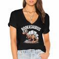 Book Dinosaur T-Rex Bookworm Dino Book Reading Women's Jersey Short Sleeve Deep V-Neck Tshirt