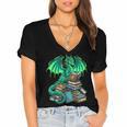 Book Dragon Reading Fantasy Women's Jersey Short Sleeve Deep V-Neck Tshirt
