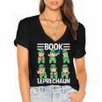 Book Leprechaun St Patrick's Day Library Librarian Reading Women's Jersey Short Sleeve Deep V-Neck Tshirt